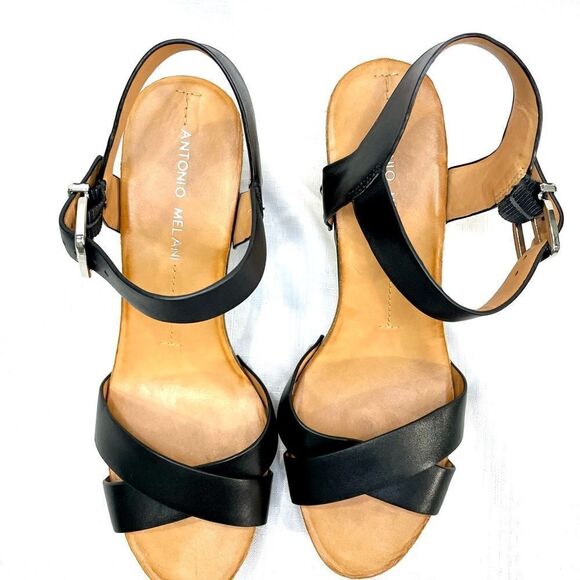 Antonio Melani Leather Block Heeled Platform Sandals Size 9 Catalyni - Picture 9 of 13